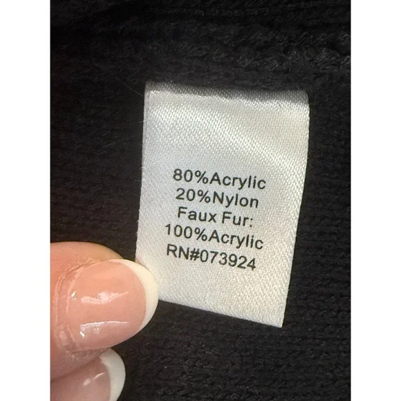 Ming Wang Sweater Vest Women L Black Faux Fur Trim Cable Knit Quiet Luxury Chic - Picture 14 of 15